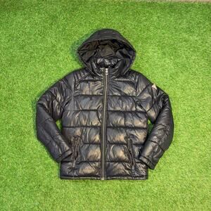 GUESS Black Puffer Jacket Hooded Quilted Full-Zip – Size M